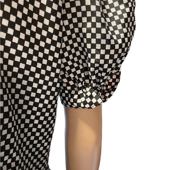 Handmade Babydoll Retro Midi DRESS Women M Black Checkered Stretch Elastic Waist - Picture 4 of 11